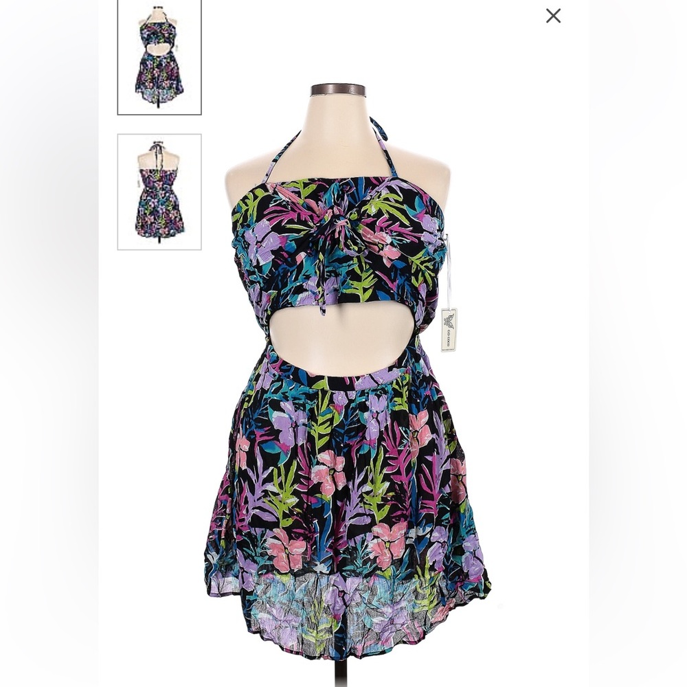 Go Coco Floral Print Cold Shoulder Mini Silhouette Ruched Detail Dress